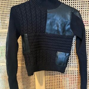 Anthropologie CENTRAL PARK WEST Pierce Vegan Leather Patchwork Pullover Xs Black